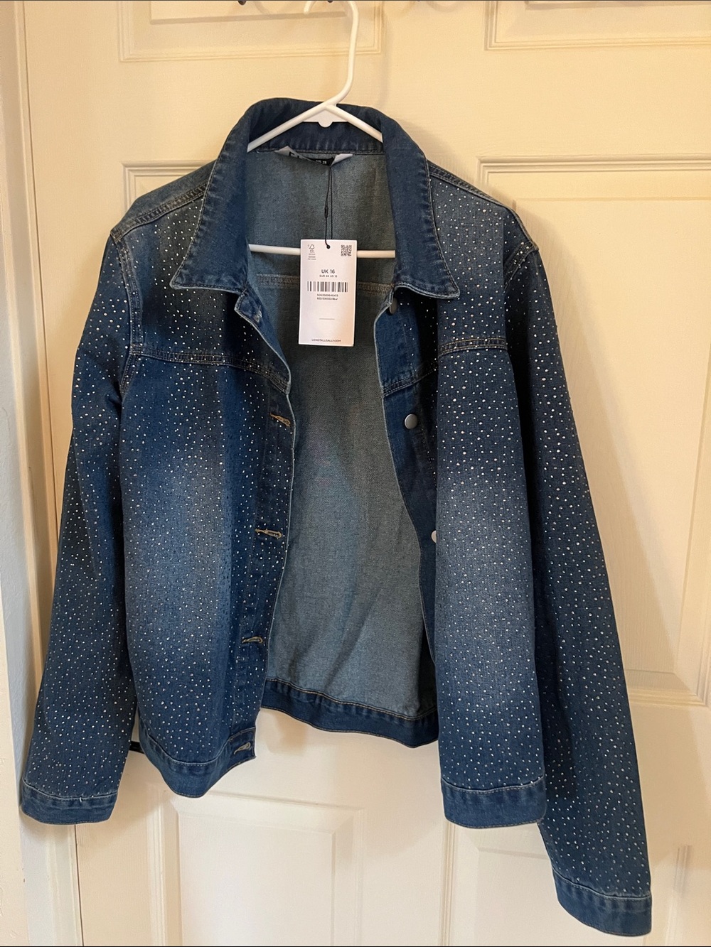 long tall sally Dark Blue Rhinestone Denim Jacket